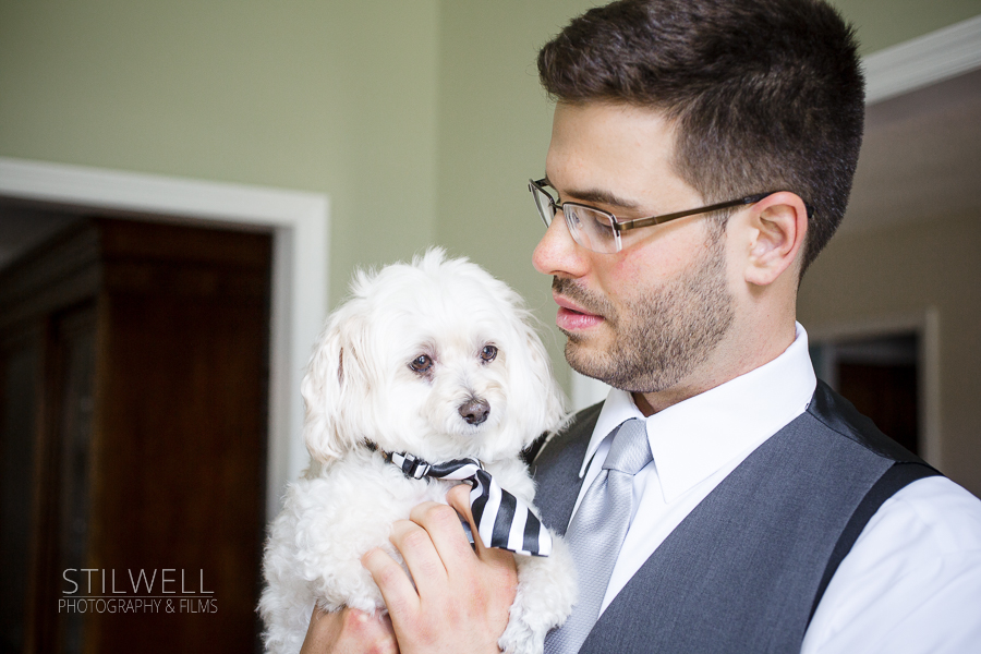 Groom with Dog on Wedding Day