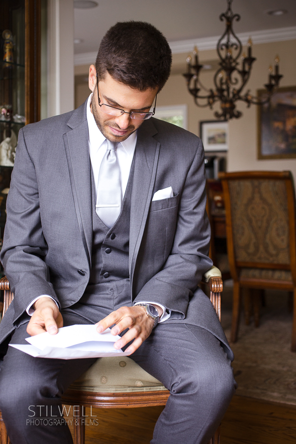 Hudson Valley Wedding Groom Reading Letter