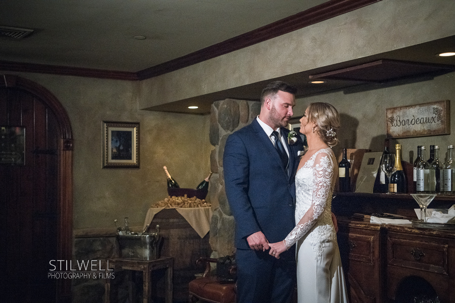 Bride and Groom Crystal Springs Resort Wine Cellar