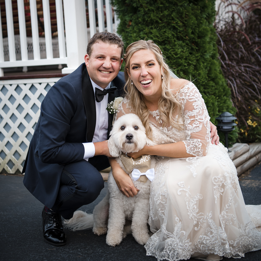 Bride and Groom and Pup Portrait Fairfield CT Wedding